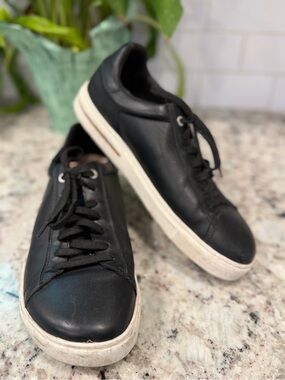 Birkenstock Black Leather Low-Top Sneakers with White Sole